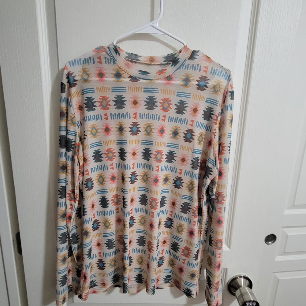 Aztec Print Mesh Top